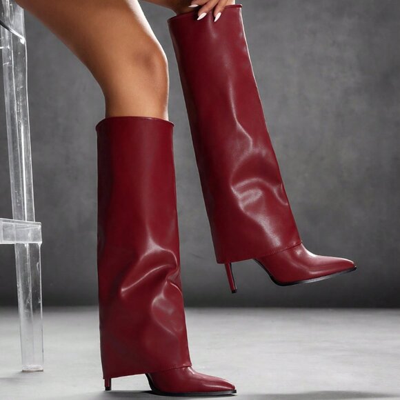 Burgundy Pointed Toe Stiletto Women's Boots - Picture 8 of 8